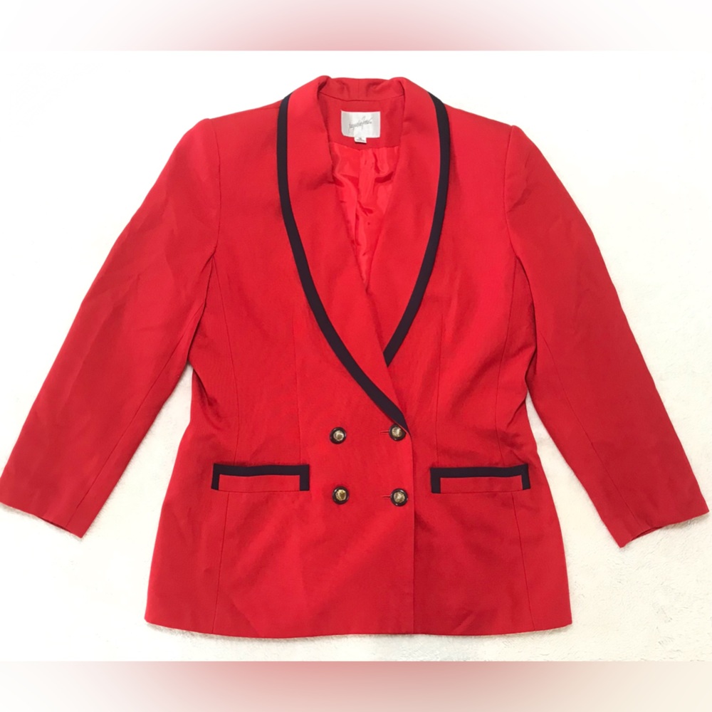 Jacqueline Ferrar Womens Blazer Jacket 16 Red Shoulder Pads Long Sleeves Vintage